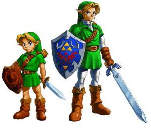 A picture of young Link and adult Link from Zelda Ocarina of Time